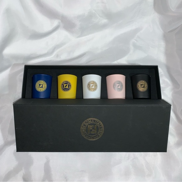 Fendi Other - NEW IN BOX set 5 FENDI frosted crystal FF logo VOTIVE CANDLES citronellol scent